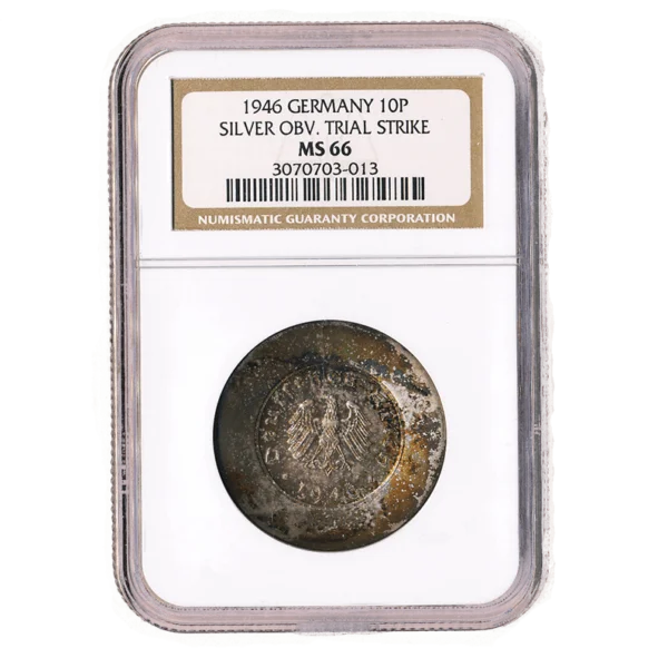 Germany 1946 Allied Occupation. 10 Pfennig Silver Trial Strike NGC MS66