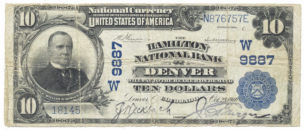 1902 $10 PB VG National Bank of Denver Colorado. Charter #9887 - Buy ...