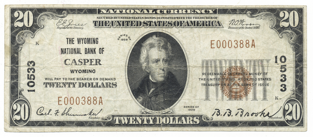 $20 The Wyoming National Bank of Casper, Wyoming Type I Charter #10533