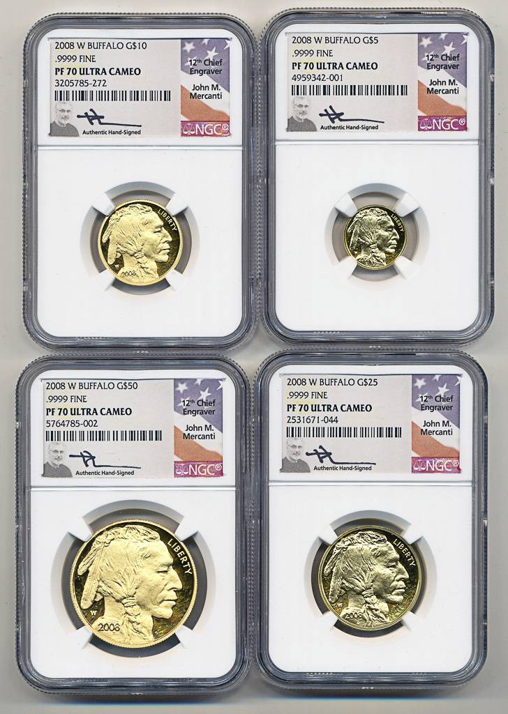 2008 W BUFFALO G$50 G$25 G$10 G$5 .9999 FINE PF 70 ULTRA CAMEO NGC