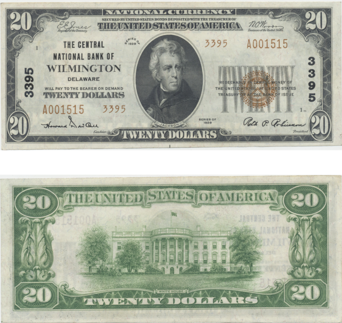 1929 20 National Bank Of Wilmington Delaware Charter 3395 Buy 